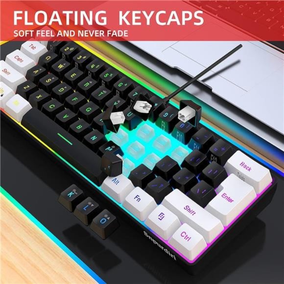 60% Wired Gaming Keyboard, Small RGB Backlit Membrane Gaming Keyboard - Picture 4 of 6